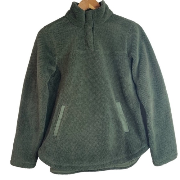 Thread + Supply Fleece Quarter Snap Mock Neck Pullover Olive Green Extra Small - Picture 4 of 11